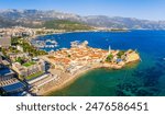 Old town Budva, fortress and sea in sunny summer. Montenegro, Europe