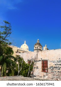 Old Town Cartagena, Colombia With The Old City Walls And The Church Of Saint Peter Claver.