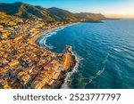 Old town of Cefalu, medieval village of Sicily island, Province of Palermo, Italy. Aerial