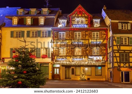 Old town of Colmar, decorated and illuminated at Christmas time, Alsace, France