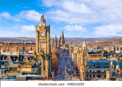 Old town Edinburgh and Edinburgh castle in Scotland UK - Shutterstock ID 598314359