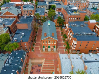 Old Town Hall Aerial View At 32 Derby Square In Historic City Center Of Salem, Massachusetts MA, USA. Now This Building Is The Salem Museum. 