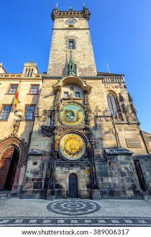 The Old Town Hall Tower with the Horologe, the medieval astronomic clock,  Prague, Czech Republic