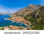 Old town Kotor and Boka Kotor bay in sunny summer. Montenegro, Europe