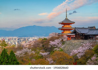 Old Town Kyoto During Sakura Season In Japan At Sunset