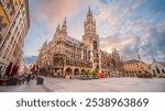 Old town Munich city skyline at Marienplatz, cityscape of  Germany at sunset