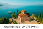 Old town Ohrid . Lake Ohrid. Aerial view. Church.