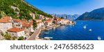 Old town Perast and Boka Kotor bay in sunny summer. Montenegro, Europe