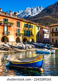 old town and port of Mandello del Lario in italy - Lago di Como - Shutterstock ID 2243289265