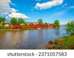 Old town of Porvoo, Finland. Beautiful city landscape with idyllic river and old buildings in Porvoo