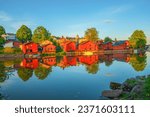 Old town of Porvoo, Finland. Beautiful city landscape with idyllic river and old buildings in Porvoo