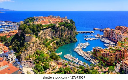 Old town and Prince Palace on the rock in Mediterranean Sea, Monaco, southern France