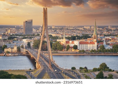 Old Town of Riga on dramatic sunrise, Latvia