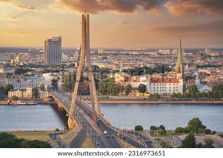 Old Town of Riga on dramatic sunrise, Latvia