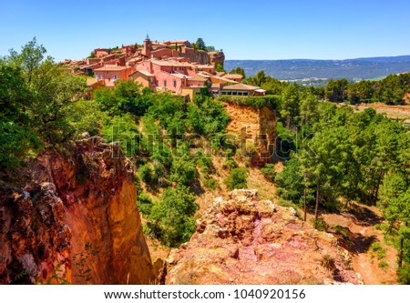 Old Town of Roussillon, Provence, France, known as one of the most beautiful villages of France (Les Plus Beaux Villages de France), is situated by the ochre Red Cliffs (Les Ocres)