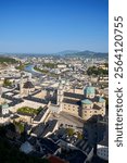  Old Town Salzburg and Salzach River from Festung Hohensalzburg. The picturesque view of the city of Salzburg, Austria from the the fortress above the old town. 

                              