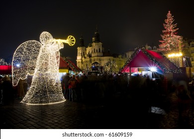 Old Town Square At Christmas Time, Prague, Czech Republic