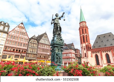old town square romerberg with Justitia statue in Frankfurt Germany - Shutterstock ID 551502508