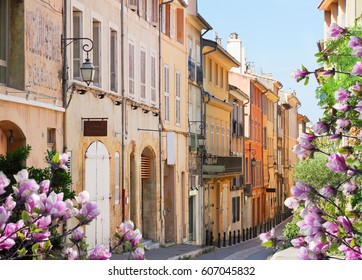 Old Town Street Of Aix En Provence At Spring, France