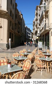 Old Town Street And Restaurant Tables In Cartagena, Spain