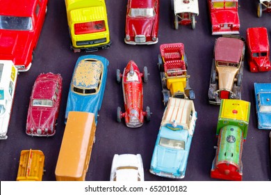 Old Toy Cars Displayed At A Junk Shop In Old Spitalfields Market In London