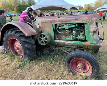 Old Tractor For Kids To Climb On In A Pumpkin Farm.  Taken On October 28, 2022 In White Rock, BC.