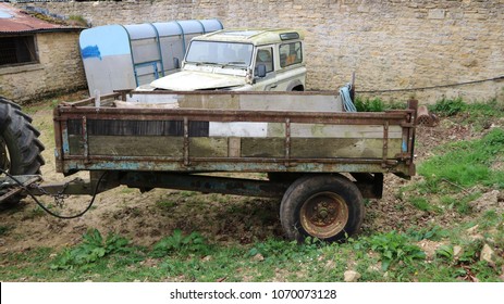 Old Tractor Trailer On Farm Yard