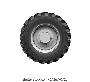 Old Tractor Or Truck Wheel Isolated On White Background.