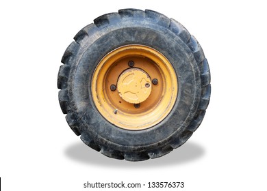 Old Tractor Wheel Isolated On White Background