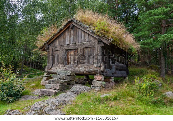 Old Traditional Norwegian Storehouse Green Grass Stock Photo (Edit Now ...