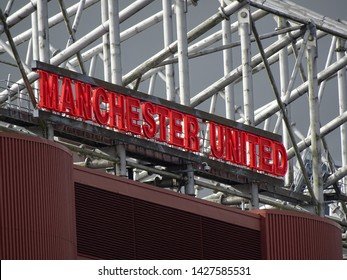 Old Trafford, Manchester, Lancashire, England, UK - September 2016. Manchester United Logo/lettering On Outside Of Stand.