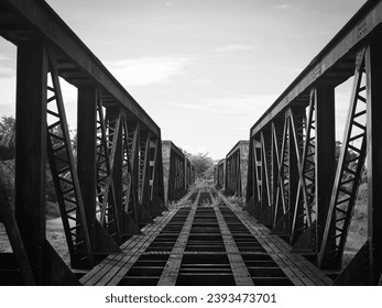 an old train bridge over the river