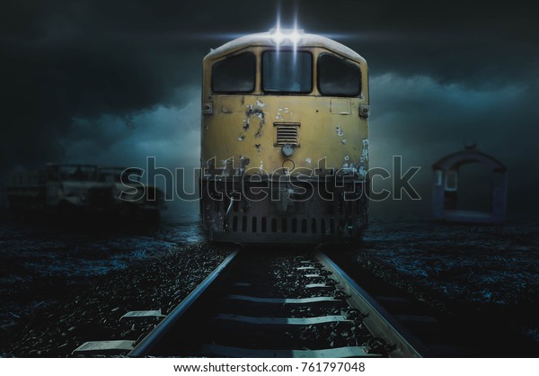 Old train head in beautiful\
night