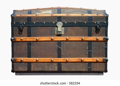 Old Travel Trunk (isolated Against White Background)