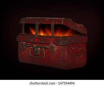  Old treasure chest with strong glow from inside