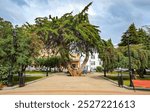 Old tree on Muñoz Gamero Square (Plaza de Armas, the Main Square) in downtown Punta Arenas, the southernmost city of Chile, South America