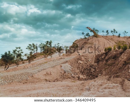 Old trees over a small hill in Iraqi countryside near Kirkuk city 