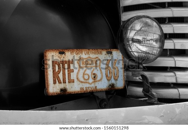 Old Truck with Route 66\
Sign