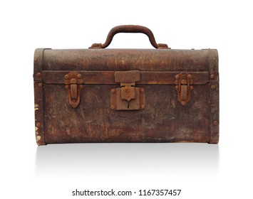 Old Trunk Box Front View Isolated On White Background