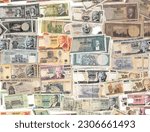 Old Turkish Lira, Money banknotes. Top View.