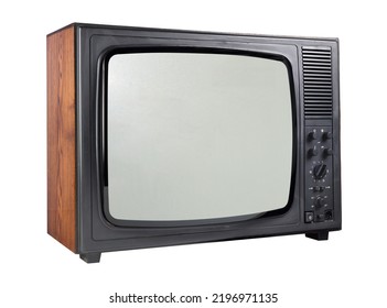 Old TV Isolated On White Background. Vintage TVs 1960s 1970s 1980s 1990s 2000s.