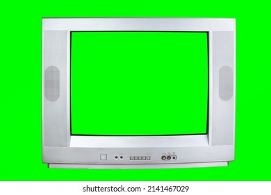 The old TV on the isolated. Old green screen TV for adding new images to the screen.  - Shutterstock ID 2141467029