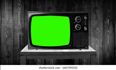 Old Tv Set With Green Screen, Compositing, Chroma Key