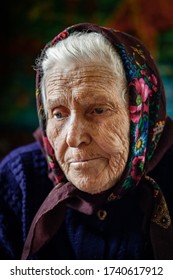 Old Ukrainian Grandmother. A Very Old Woman. Portrait. Wrinkled Face.