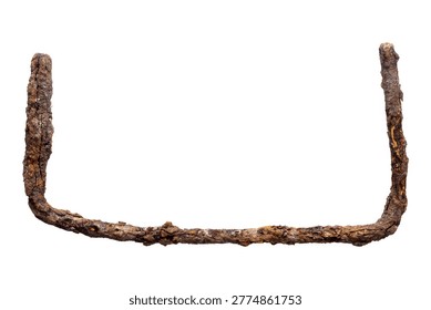 Old unknown rusty object isolated on white background. The usual magnet fishing find.