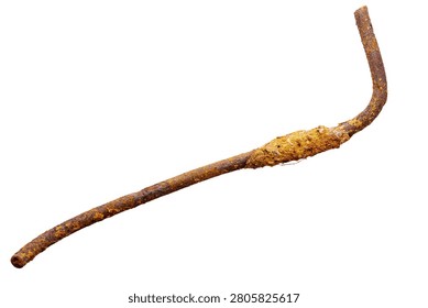 Old unknown rusty object isolated on white background. The usual magnet fishing find.