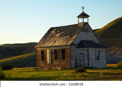 An old unused church located in the badlands of Alberta