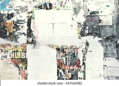 Old Urban Street Billboard With Torn Posters And Stickers, Background Or Texture With Copy Space, Toned Image