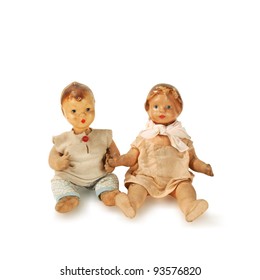 Old Used Antique Dolls Isolated