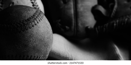 Old used baseball ball with dark grunge texture for sport nostalgia feel. - Shutterstock ID 2147471533